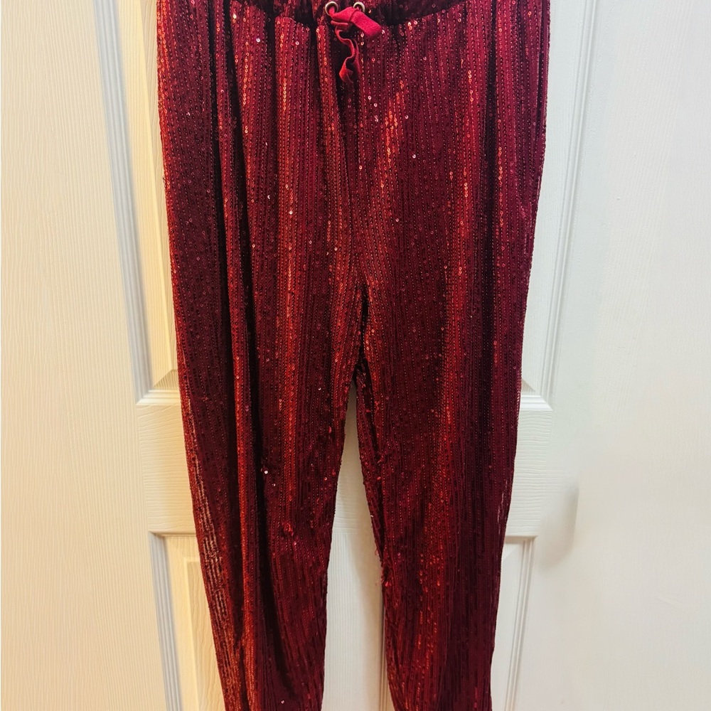 Red Sequin Jogger Pants